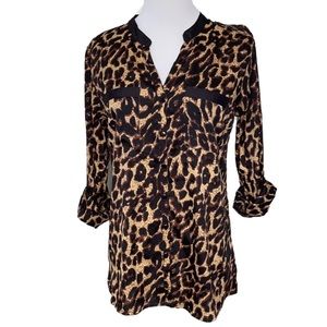 Coupé Collection Leopard Print Button Down Long Sleeve Blouse